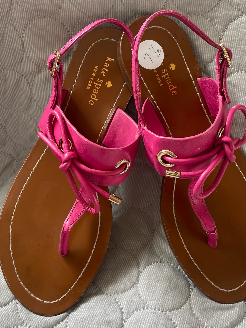 kate spade Hot Pink Leather Knot-Detail T-Strap Sandals